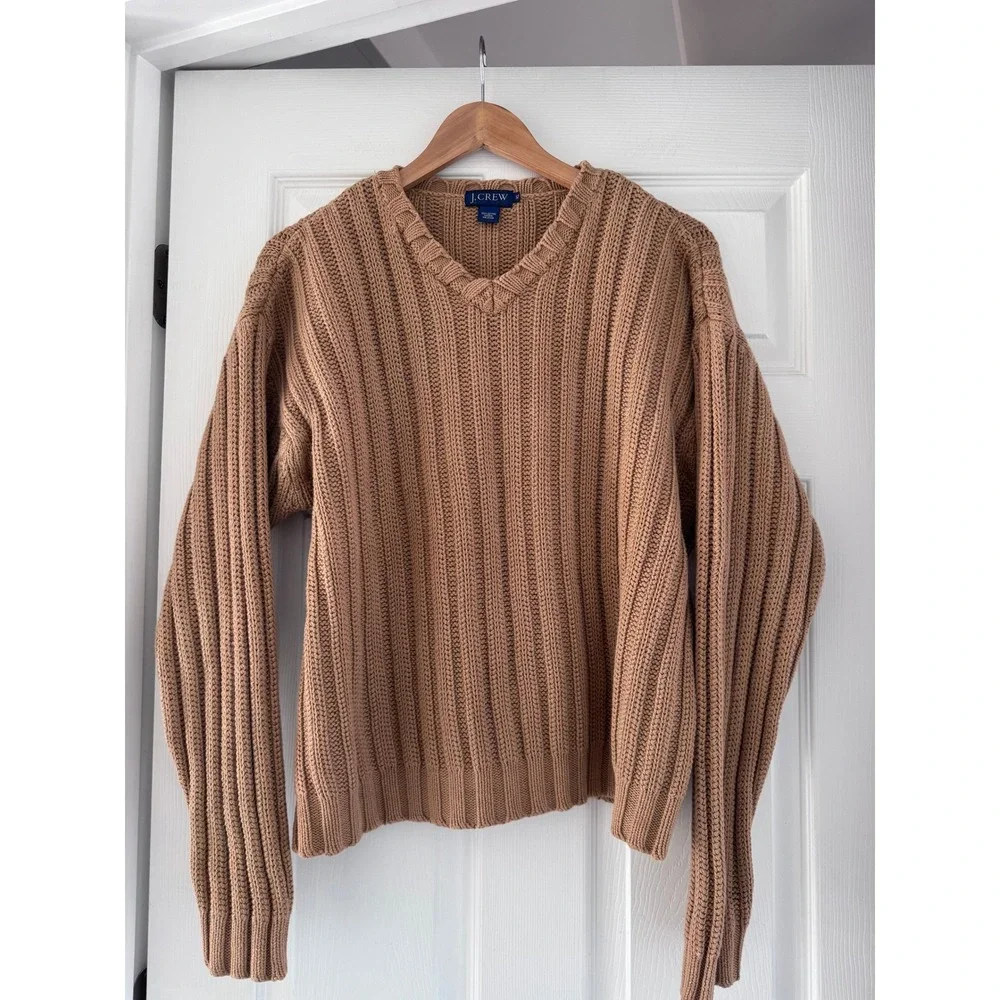 90s‎ Vintage J.Crew Chunky V Neck Sweater Neutral Coastal Minimalist